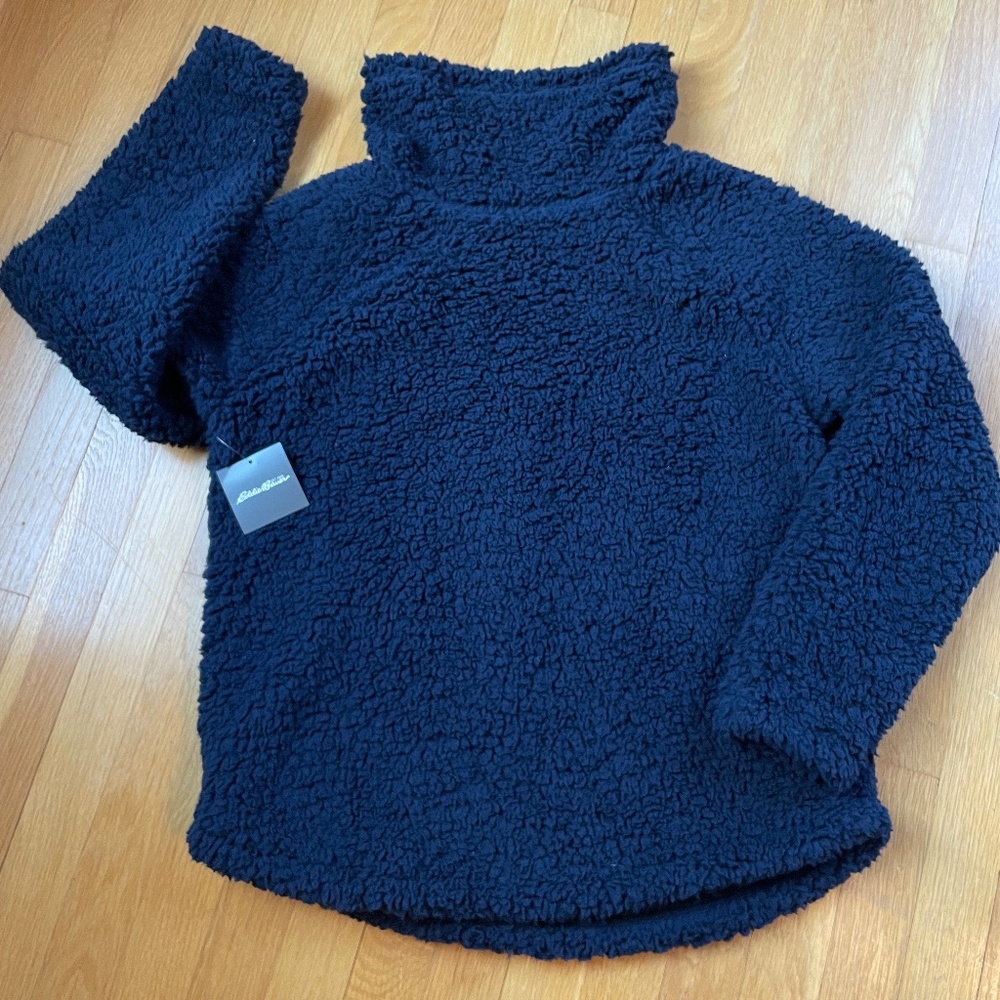 EDDIE BAUER Navy Women’s Fleece Turtleneck Sweater Size SP